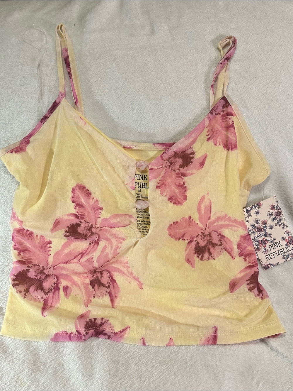 Pink Republic Yellow Floral Cami with Pink Bloom Print
